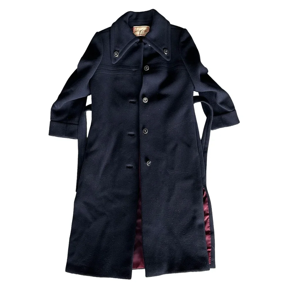 Jacques Tiffeau‎ Women's Vintage VTG Navy Blue Wool 1960s Trench Peacoat Small
